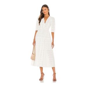 NWOT Nicholas Celie Featherington eyelet White belted midi dress size 6